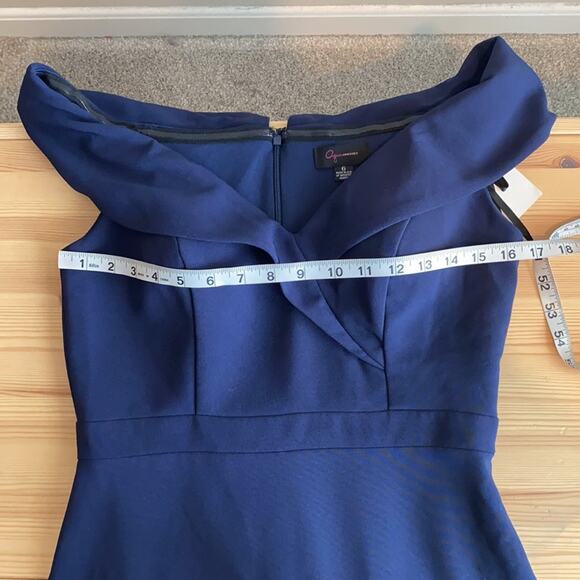 Aqua Navy Crepe Off the Shoulder Dress Special Occasion Navy Blue 6 - Picture 10 of 12